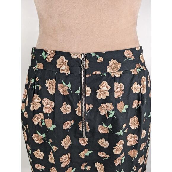 THAKOON Ruched Front Silk Floral Rose Black Brown Mini Skirt Sz 6 Retro - Picture 4 of 12